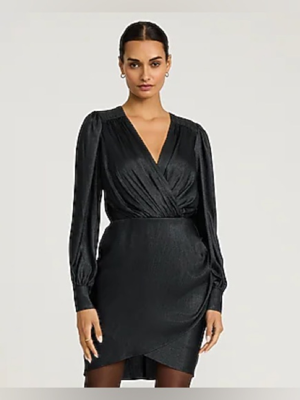 Express Metallic V-Neck Long Sleeve Wrap Mini Dress